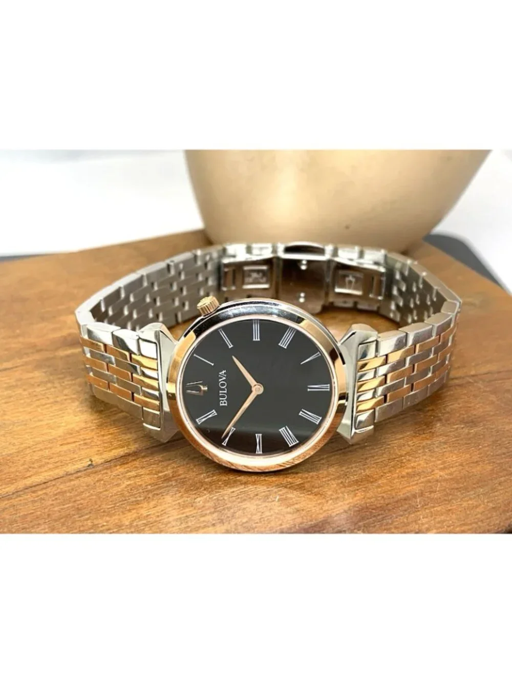 Bulova Women's Watch 98L265 Regatta Quartz Black Dial Rose Gold Silver Steel